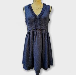 Vineyard Vines Women's Black Chevron Fringe Pintuck Sleeveless Mini Dress,Size L